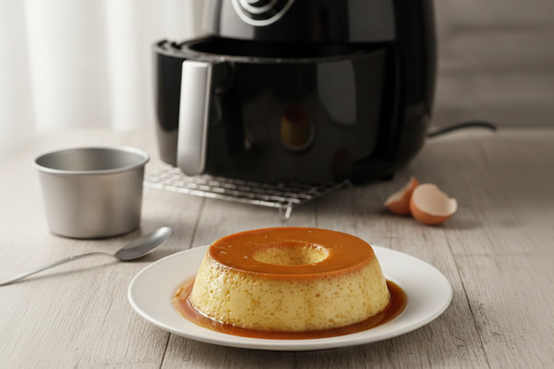 Pudim sendo preparado em uma Airfry